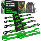 Pack de 4 Cinchas de Carraca Retráctiles Rhino – 1" x 3m, Correas de Sujeción Automáticas de Alta Resistencia