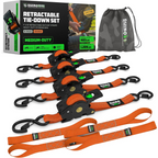 Pack de 4 Cinchas de Carraca Retráctiles Rhino – 1" x 3m, Correas de Sujeción Automáticas de Alta Resistencia