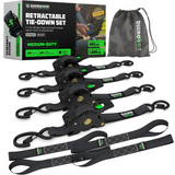 Pack de 4 Cinchas de Carraca Retráctiles Rhino – 1" x 3m, Correas de Sujeción Automáticas de Alta Resistencia