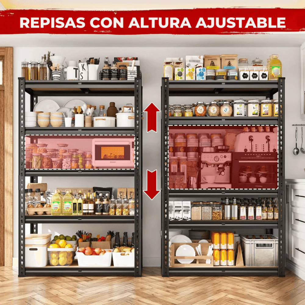 Estantería Metálica Ajustable de 5 Niveles (hasta 915 kg) para Garaje, Cocina y Depósito — FlexiRack™